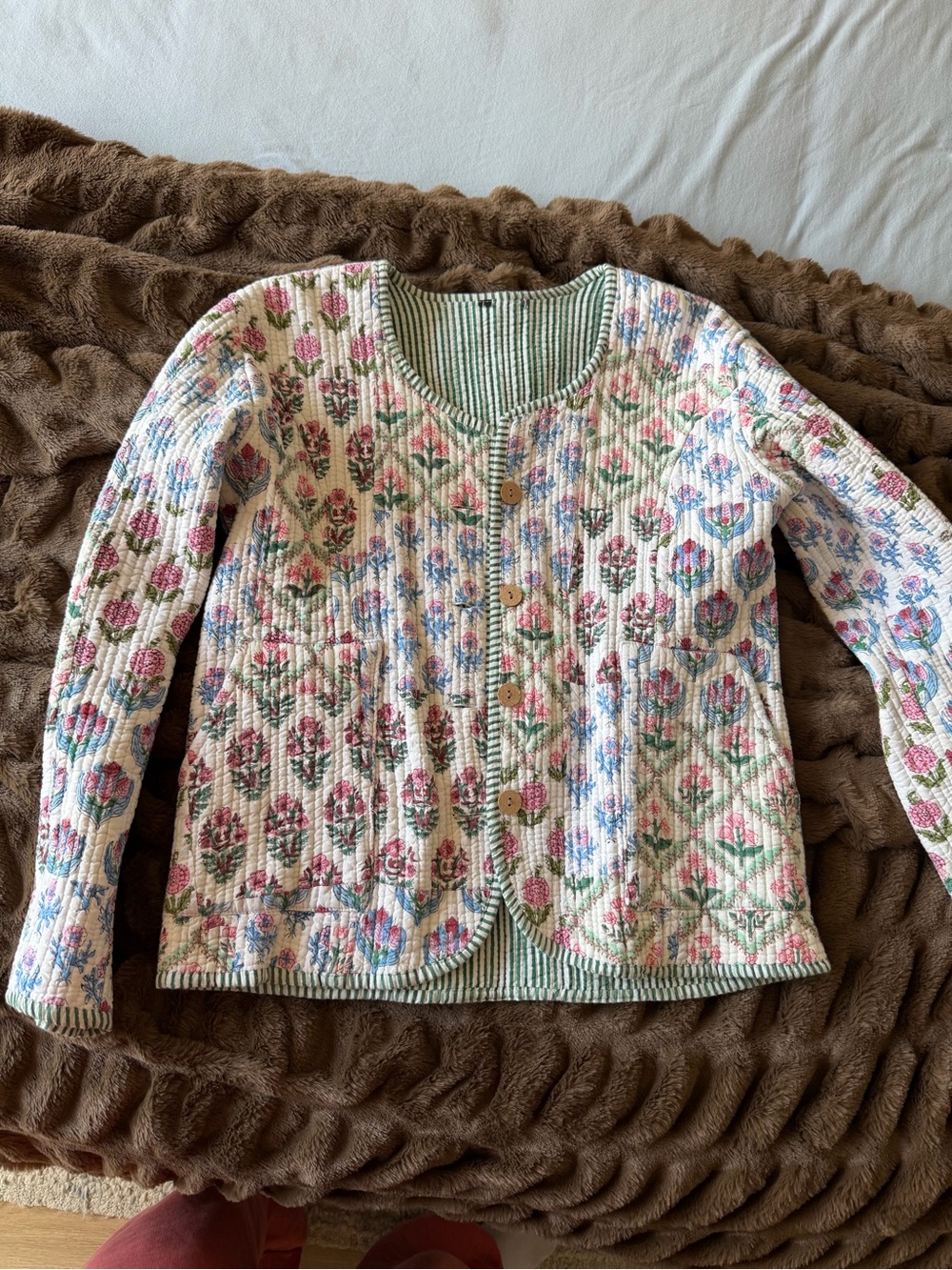 Floral Quilted Cotton-Blend Cardigan Sweater - Pink/Green